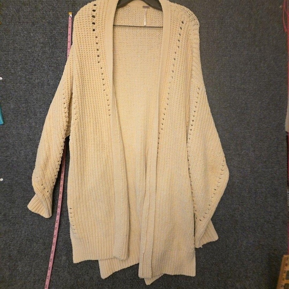 Free People Cardigan Sweater Womens Small White Open Front Chunky Knit Oversized